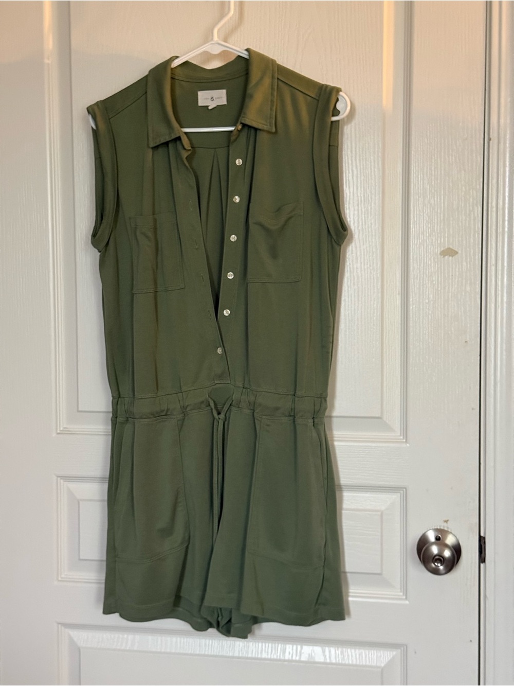 Lou & Grey Olive Green Sleeveless Shirt Romper Dress